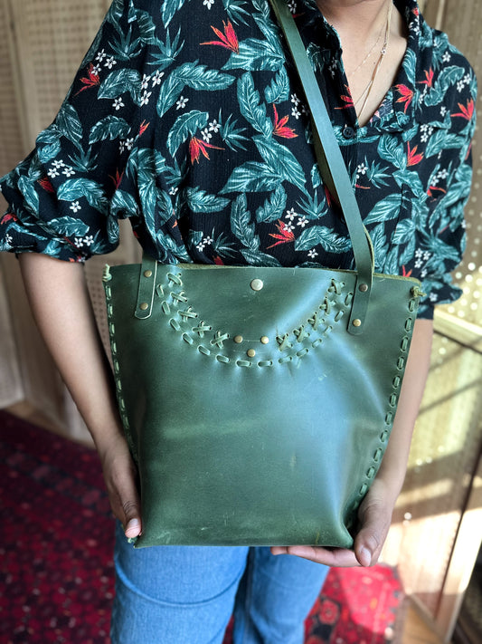 Leather handmade tote bag